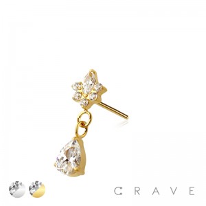 316L SURGICAL STEEL THREADLESS PUSH IN MARQUISE STARBURST TEAR DROP DANGLE CZ TOP PART